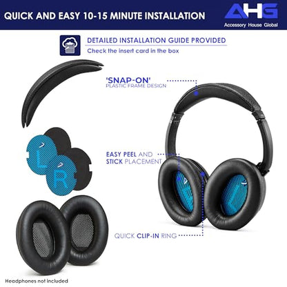 AHG Accessory House Global QC2 QC15 Ear Pads and QC2 QC15 Headband pad Cushion. Compatible with Bose QuietComfort 15 (QC15) and Bose QuietComfort 2 (QC2) Headphones. Easy DIY Fit/Extra Thick