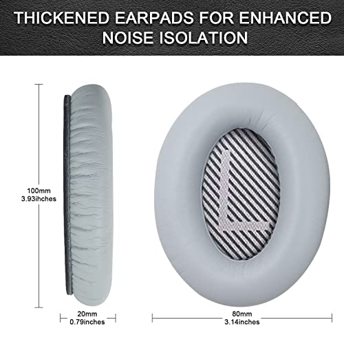 Replacement Ear Pads for Bose QuietComfort 35 35 II 15 25(qc 35 25 15/QC35 ii), Headphone Ear Covers, High Density Memory Cotton, Soft Leather, Adaptive Noise Isolation Headphones Pads Cushions - color: grey, style: QC35