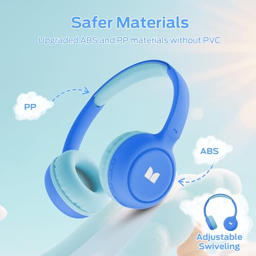 Monster Cute SK100 Kids Bluetooth Headphones, 85/94dB Safe Volume Limited, 60 Hours Playtime, Bluetooth 6.0, On-Ear Toddler Headsets with Built-in Mic, Lightweight Wireless Headphones for Kids, Blue