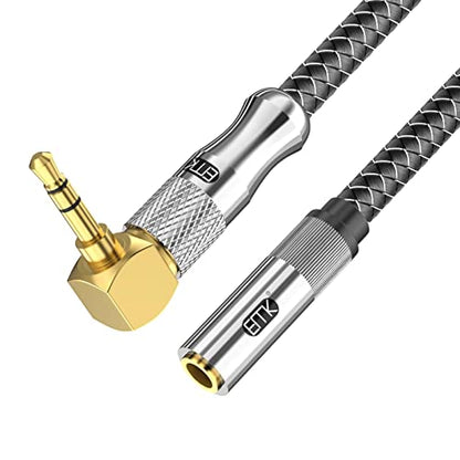 EMK Premium 90° 3.5mm Headphone Extension Cable (15Ft/5M) - Right-Angle TRS Stereo Aux Extension Cord for Laptops, Smartphones & Audio Devices - Space-Saving Angled Design, Gold-Plated Connectors - size: 15 Feet, style: 90° 3.5mm Headphone Extension Cable