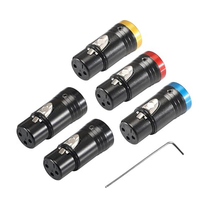 MKFAUDIO 3 Pin XLR Female Connector, 90 Degree Low Profile, 5 Pack | DIY, Gold 3 Pin, Right Angle Rotateable, Multi-Color,with Wrench for Microphone Audio - style: Multi-color Female