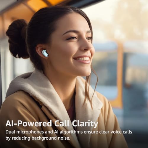 TOZO HT3 Hybrid Noise Cancelling Headphones, 90H Playtime, Spatial Audio AI Chat with 5 Mics, Crystal Pods Hybrid Active Noise Cancelling Wireless Earbuds, 10mm Drivers Deep Bass Stereo Sound