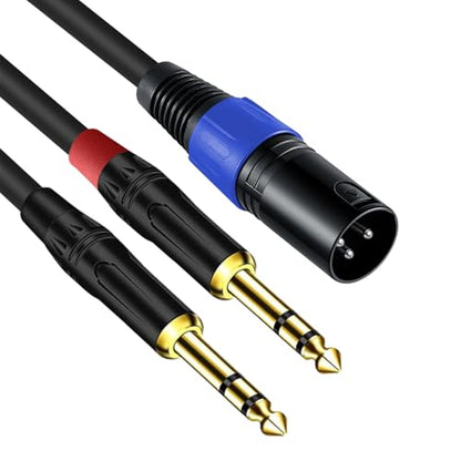 6.35mm Dual TRS to XLR Male Cable for Microphone, Mixer, Amplifier, 1.5 FT, Dual1/4 TRS to XLR Audio Cable, Y Splitter Patch Cord, 3-Pinxlr to Dual 1/4 Male Converter Adapter Cable - size: 1.5Ft, 1Pack, style: Dual 1/4 to XLR Male