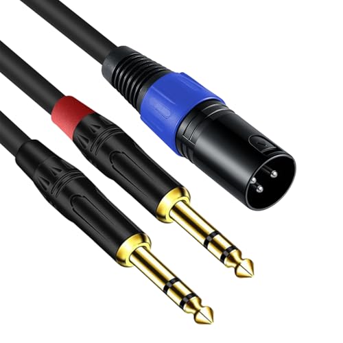 2Pack 6.35mm Dual TRS to XLR Male Cable for Microphone, Mixer, Amplifier, 1.5 FT, 1/4 TRS to XLR Audio Cable, Y Splitter Patch Cord, 3-Pinxlr to Dual 1/4 Male Converter Adapter Cable - size: 1.5Ft, 2Pack, style: Dual 1/4 to XLR Male