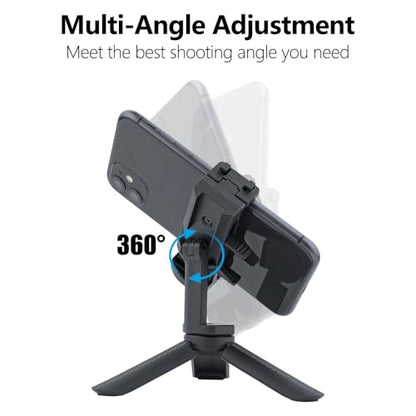 Mini Tripod with Phone Holder & Dual Cold Shoe Mount - Universal Smartphone Stand for DJI Pocket3/4 iPhone 17 Pro Max, GoPro, Webcam - Portable Desktop Tripod for Content Creation
