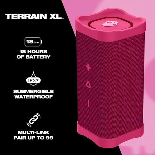 Lifeworks Skullcandy Terrain XL Wireless Bluetooth Speaker - IPX7 Waterproof Portable Speaker, 18 Hour Battery, Nylon Wrist Wrap, True Wireless Stereo (Pink) - color: Pink, style: Terrain XL