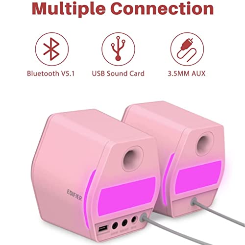 Edifier G2000 32W PC Computer Speakers for Gaming Desktop PC Laptop Mac Computer Woofer Speakers Bluetooth USB 3.5mm AUX Inputs RGB Lights Multimedia Speakers Pink - color: Pink