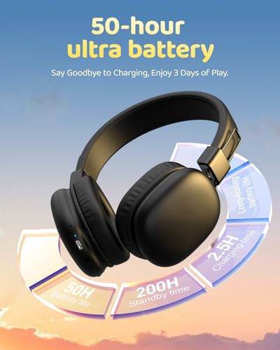 awatrue Kids Over-Ear Bluetooth Headphones, 85dBA Safe Volume, Black | Built-in Microphone, Bluetooth 5.4, Foldable, 50H Playtime, USB-C Charging - color: Black