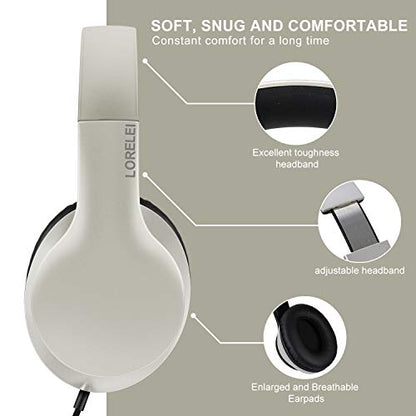 LORELEI X6 Over-Ear Headphones With Microphone, Lightweight Foldable & Portable Stereo Bass With 1.45M No-Tangle, Wired for Smartphone Tablet MP3/4 - color: Silver