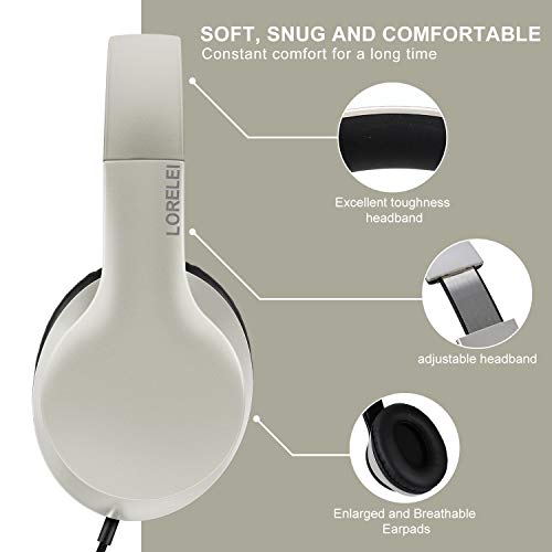 LORELEI X6 Over-Ear Headphones With Microphone, Lightweight Foldable & Portable Stereo Bass With 1.45M No-Tangle, Wired for Smartphone Tablet MP3/4 - color: Silver