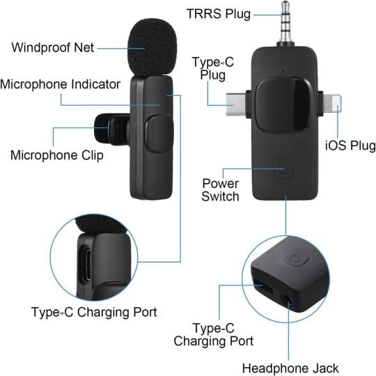 3 in 1 Wireless Lavalier Microphones for iPhone, iPad, Android, Camera, USB-C, 2.4GHz, Noise cancelation/Reduction, 70ft Range, for Video Recording, Live Streaming, Vlog, YouTube, TikTok
