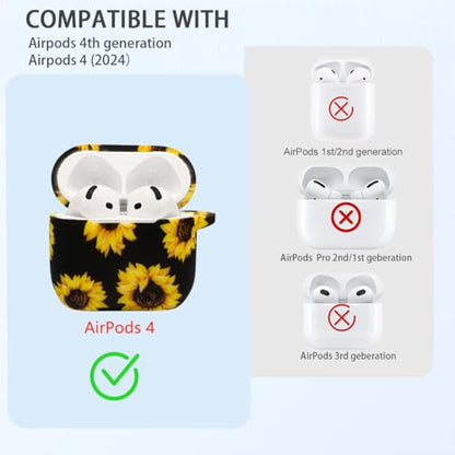 Case Compatible with AirPods 4 Case,Soft Silicone Cover with Bracelet Lanyard and Keychain, Cute Wireless Charging Protective Case for Apple AirPods 4th for Women and Men (Sunflower) - color: Sunflower