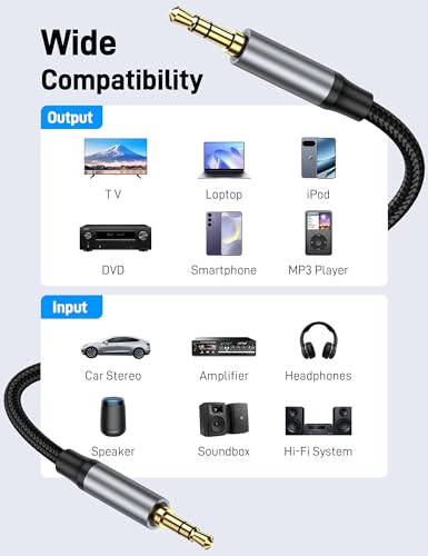 16FT 3.5mm AUX Cable Lossless Audio Gold Plated Auxiliary Audio Cable, Nylon Braided Male to Male Stereo Audio Cord Car Headphones Phones Speakers Home Stereos. - size: 16.5FT
