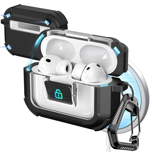 for AirPods Pro 3 Case with Lock Magnetic Lid MagSafe, Black | Compatible Apple AirPods Pro 3, Compatible MagSafe, Protective Case with Cleaner Kit & Carabiner, Powerful Drop Protection - color: A-TW-Black, size: Airpods Pro 3