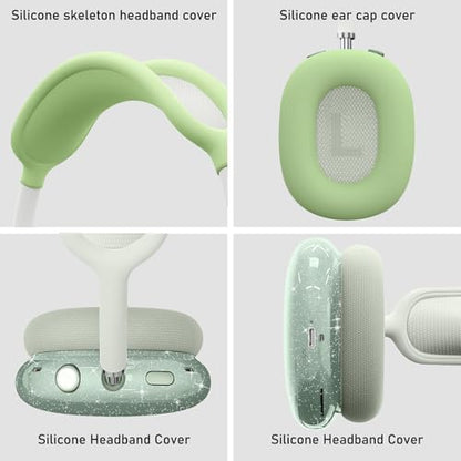 for AirPods Max case Cover,Anti-Scratch Ear Pad Case Cover/Ear Cups Cover/Headband Cover for AirPods Max. Clear Soft TPU and Silicone,Skin Scratch Proof. - color: 3PC Glitter Matcha Green