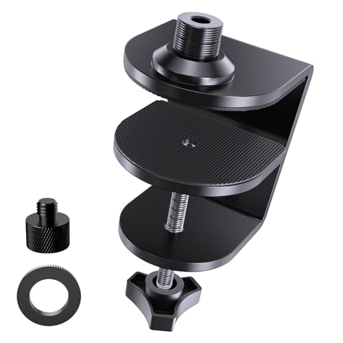 Heavy Duty Metal Table Microphone Clamp with 5/8-20Thread, Desk Mount, Adjustable Boom Arm Clamp, Perfect for Studio, Live Streaming, and Teaching, podcasting, Streaming, Church, Podium use, Black