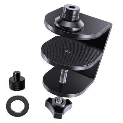 Heavy Duty Metal Table Microphone Clamp with 5/8-20Thread, Desk Mount, Adjustable Boom Arm Clamp, Perfect for Studio, Live Streaming, and Teaching, podcasting, Streaming, Church, Podium use, Black