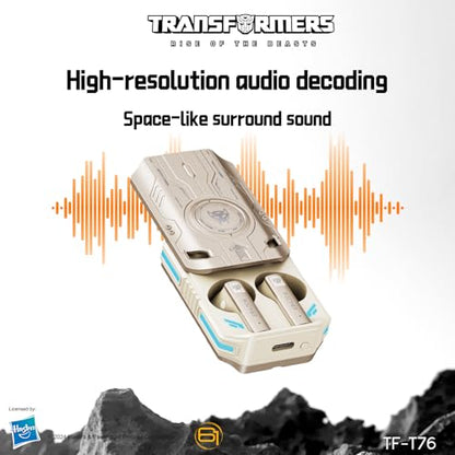 Transformers Earbuds T76, Bluetooth 6.0 Wireless Gaming Earbuds with Mic, Low Latency in Ear Earbuds, 13mm Drivers, HD Calling, 40H Playtime, Zinc Alloy Case (Airazor Beige) - color: Airazor Beige