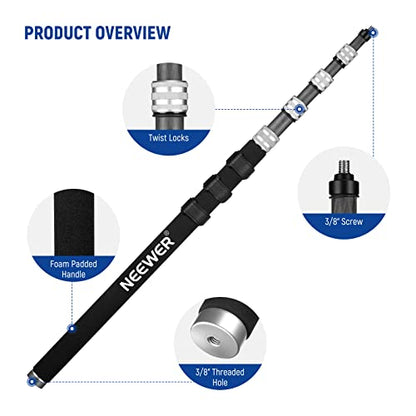 NEEWER Upgraded Microphone Boom Pole, 9.8ft/300cm Telescopic Carbon Fiber Mic Boom Arm with 5 Sections, 1/4” 3/8” 5/8” Screw Adapters, Cable Straps, Shoulder Strap & Storage Bag, MS-300C - style: MS-300C