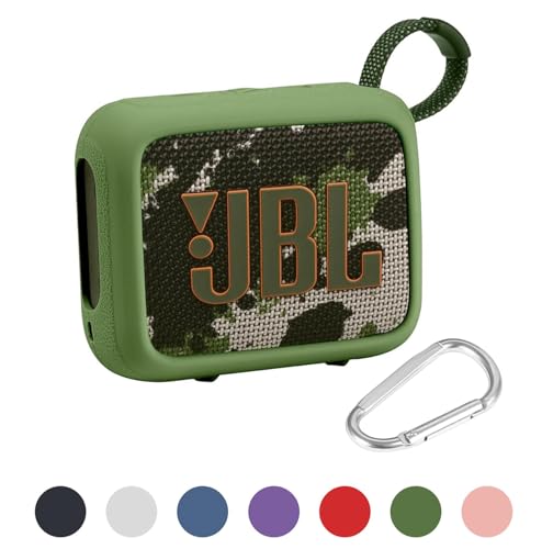 for JBL Go 4 Waterproof Bluetooth Speaker Silicone Cover, Green | Snug Fit, Portable Carabiner Clip, Shock Absorption, Drop Protection, Travel Lightweight Design, Protective Skin Case - color: Green Case