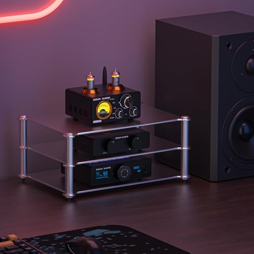 DoukAudio Aluminum Audio Rack Stand: Multi Layer Desktop HiFi Shelf for Amplifier Preamp DAC Ventilated Modular Storage Rack CNC Build Home Studio Setup
