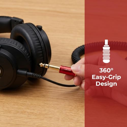MOBOREST 1/4" Male to 3.5mm (1/8 in) Female TRS Headphone Adapter RED 1PCS | 6.35mm Male to 3.5mm Female adapter connectors for lossless TRS sound, guitar amp, piano, keyboard, mixer, studio - color: -RED-1PCS