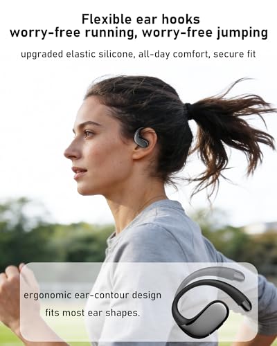 Open Ear Headphones Bluetooth 5.4, 62H Playtime, Air Conduction Wireless Earbuds with Ergonomic Earhooks, ENC Mic,IPX5,Physical Buttons, Comfort-Fit for Running, Cycling, Workouts