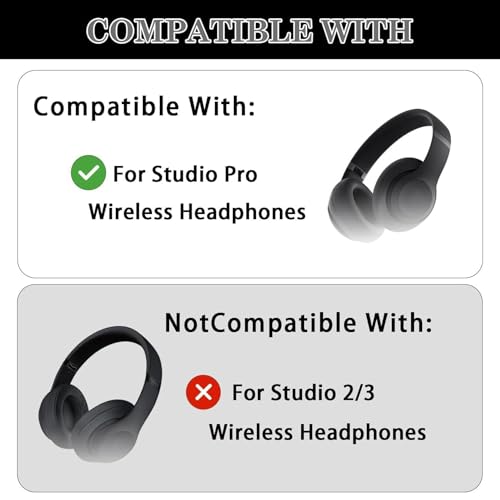 Aiivioll Studio Pro Silicone 2 in 1 Case Cover Set, Anti-Scratch Ear Pad Cover/Zipper Headband Cover for Beats Studio Pro Headphone, Studio Pro Soft Silicone Protector Accessories(Black) - color: Black