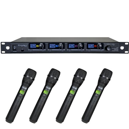 Kingdom SYSV52 1000 Channel UHF 4 Handheld V5 Wireless Microphone System with Individual Volume Control and is Designed for Operation Within 200 Feet of The Receiver - style: 4 Handheld Mic