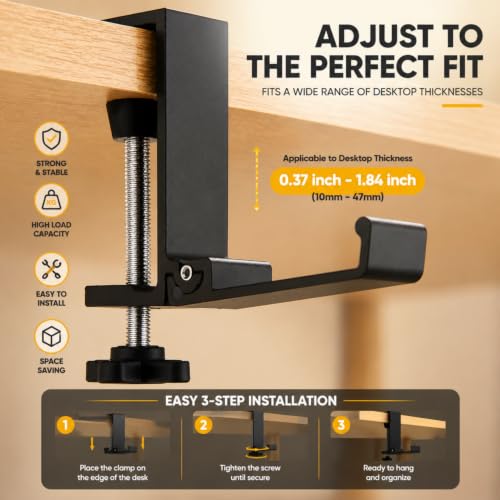 JAKO Headphone Stand for Desk, Aluminum Alloy Foldable Headphone Holder - Headset Stand Hook Mount, PC Gaming Headset Holder Under Desk Clamp for Office, Computer, Student Class Table, Handmade Table - color: Black