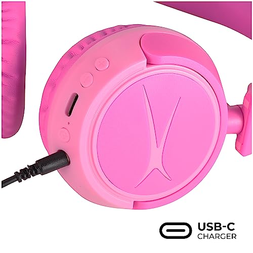 Altec Lansing Kid Safe 2-in-1 Wireless Bluetooth Headphones - Crystal Clear Sound, Safe Volume Limiting, Foldable Design - Enjoy Audio and Protect Your Child's Hearing (Princess Pink) - color: Princess Pink