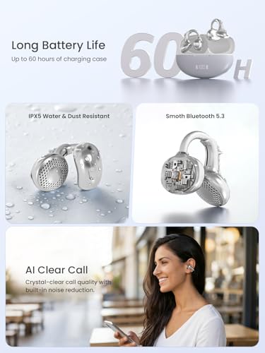JewelPods C3 Wireless Bluetooth Earbuds, Jeweled Open-Ear Headphones, SLV | Ultra-Light Memory Wire Clip-On Earrings for All-Day Comfort, 60H Playtime, Sweat & Water Resistant, Premium Sound - color: SLV