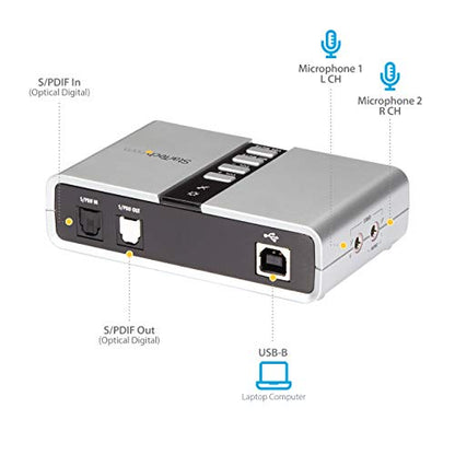 StarTech 7.1 USB Audio Adapter, External Sound Card (ICUSBAUDIO7D) | External sound card for laptop/PC, up to 7.1 surround sound, Digital SPDIF, Analog 3.5mm