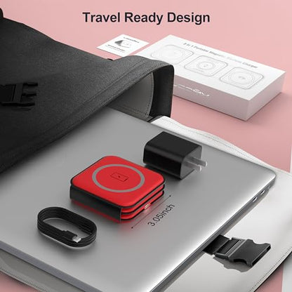 3 in 1 Charging Station for Multple Devices,Foldable 3 in 1 Wireless Charger for Travel,Nano Wireless Charging Station for iPhone16 15 14 13 12 Pro Max/Watch 10 9 8 7 6 5 4 3 Ultra/AirPod Pro - color: Red