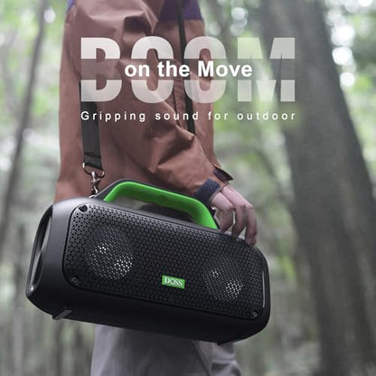 DOSS Extreme Boom Portable Bluetooth Speaker with 60W Mighty Sound-Green | 60W Deep Bass, 30H Playtime,10400mAh Power Bank, IPX6 Waterproof, TWS, BT 5.3, For Camping, Beach, Pool, Grage, Parties. - color: Green
