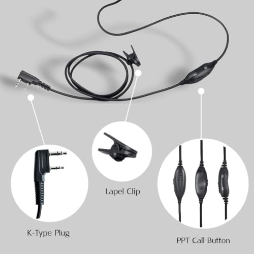 Overhead Radio Headphones， Professional Noise-Canceling Walkie-Talkie Headset with Boom Mic ，Earpiece with 2 Pin Jack for Most Two Way Radio (Wired, Black)