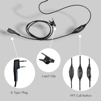 Overhead Radio Headphones， Professional Noise-Canceling Walkie-Talkie Headset with Boom Mic ，Earpiece with 2 Pin Jack for Most Two Way Radio (Wired, Black)