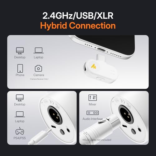 MAONO PD200W Hybrid Wireless Podcast Microphone for PC, Dynamic XLR USB Mic - color: White