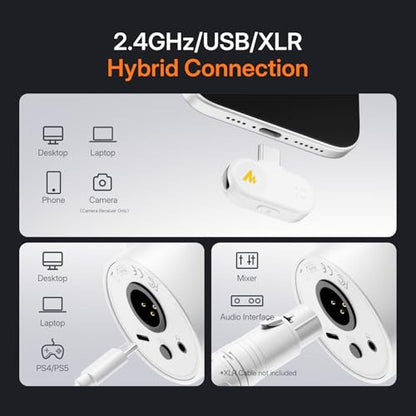 MAONO PD200W Hybrid Wireless Podcast Microphone for PC, Dynamic XLR USB Mic - color: White