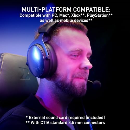 H1, Professional Gaming Headset, Optimized for Esports, Large Ear Cushions with Memory Foam, 2 Interchangeable Microphones, Incl. Sound Card, Black