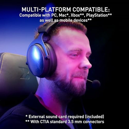 H1, Professional Gaming Headset, Optimized for Esports, Large Ear Cushions with Memory Foam, 2 Interchangeable Microphones, Incl. Sound Card, Black