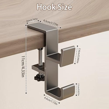 2-Pack Headphone Stand & Hook – Under Desk Headset Holder Clamp Mount for Gaming Headphones, Backpacks, Purses, Coats – Space-Saving Desk Accessories (Grey Dual Hook)