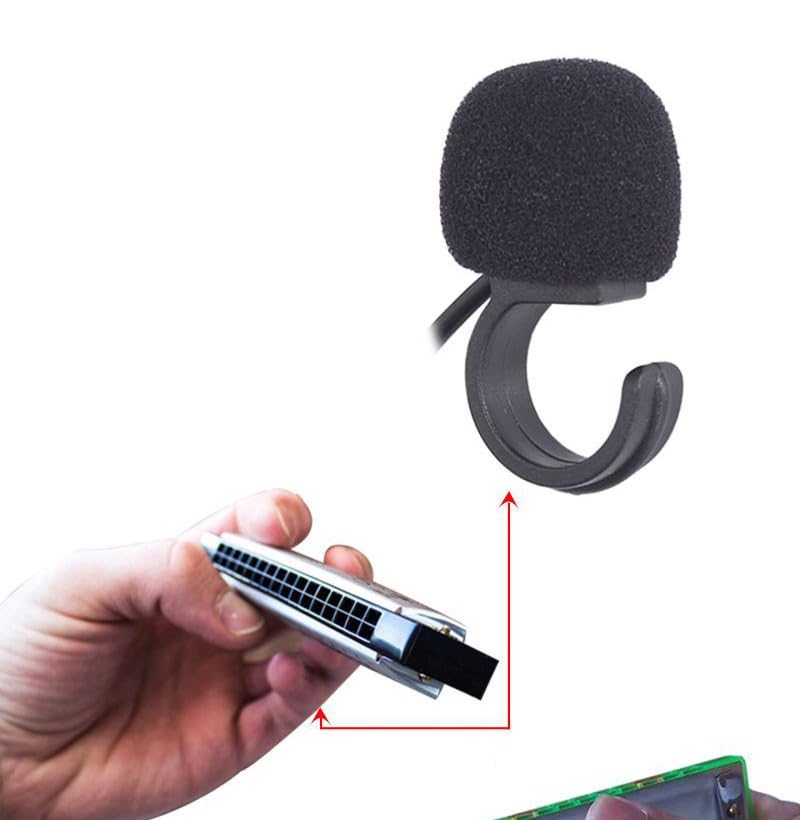 Harmonica Microphone 3.5mm Ring Clip Finger Holder Flute Microphone Wired Wind Instrument Mic for Blues Harmonica Mouth Organ C Flute Zelda Ocarina Soprano Recorder Portable Voice Amplifier