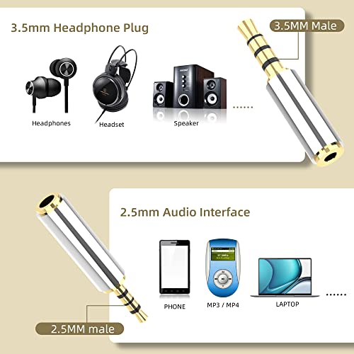 2.5mm to 3.5mm Adapter and 3.5mm to 2.5mm Adapter Male to Female Stereo Audio Connector, 3.5 to 3.5 (1/8") TRS Stereo Aux Converter Gold Plated Compatible for Smartphones, Mic (3-in-1 Pack)