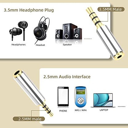 2.5mm to 3.5mm Adapter and 3.5mm to 2.5mm Adapter Male to Female Stereo Audio Connector, 3.5 to 3.5 (1/8") TRS Stereo Aux Converter Gold Plated Compatible for Smartphones, Mic (3-in-1 Pack)