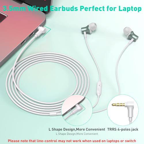 Wired Earbuds 3.5mm Headphones with Mic for Laptop PC Chromebook,Green | Noise Isolating in-Ear Earbuds,3.5mm Jack Plug in headphones Call Volume Control for Mobile Phones/Computer/MP3 Kids School - color: Green