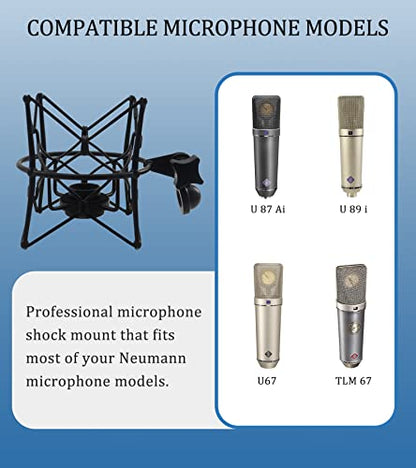 Microphone Shock Mount Anti-Vibration Mic Holder Spider Recording Mic Shockmount Stand Compatible with Neumann U87 Ai, U89 i and TLM 67 (Black)