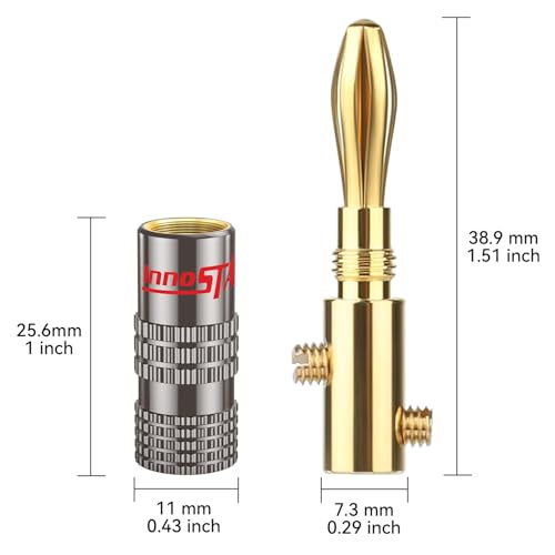 Banana Plug Gold Plated (4 Pair, 8 Pcs), Closed Dual Screws Design, Banana Connectors for All Speaker Wires with a Diameter from 0.75mm to 4mm, Wall Plate, Home Theater, Receiver, Amplifier - size: 4 Pairs / 8 Pcs, style: Bullet Pin Banana Plugs