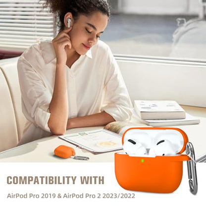 Hamile Compatible with AirPods Pro Case Protective Silicone Airpod Case Shockproof Cover Skin for Airpod Pro 2019 Charging Case, with Keychain, Orange - color: Orange