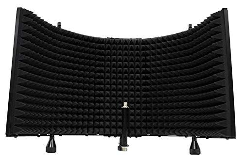 Rockville ROCKSHIELD 3 Studio Mic Isolation Shield Bundle with RVES05 Stand | 5-panel design, 2" acoustic foam, Stand mountable, Heavy-Duty Tripod Speaker Stand, 2-Items